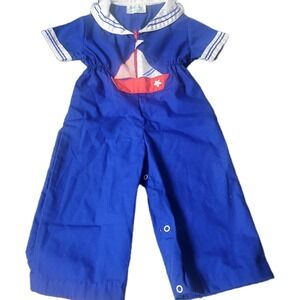 Vintage Tiny Tots Ori unisex toddler sailor jumpsuit size 24M flare leg blue